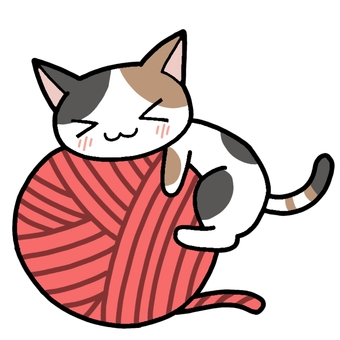 三毛猫と毛糸玉 三毛猫,三毛,猫,動物,毛糸玉,毛糸,赤のイラスト素材