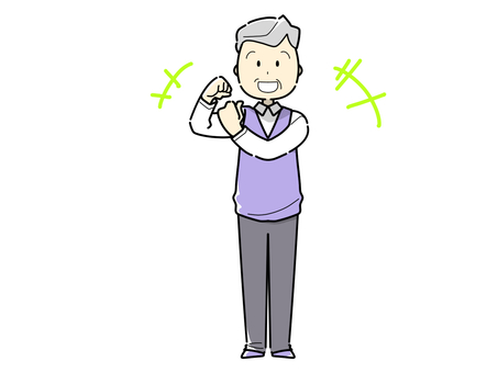 拳を握るの全身おじいさん 全身,おじいさん,ガッツポーズ,老人,高齢者,祖父,シニア,年寄り,白髪,高齢のイラスト素材