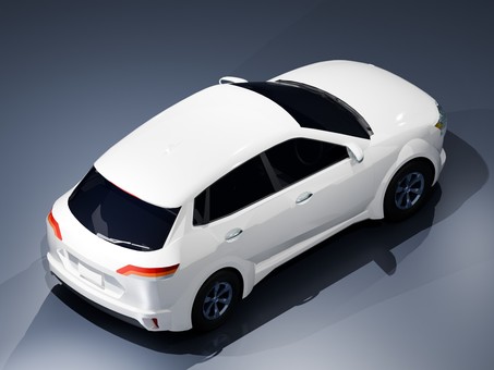 自動車CGアイソメイラスト17_リヤ 自動車,乗用車,四輪車,立体,3d,cg,ファミリーカー,普通自動車,俯瞰図,素材のイラスト素材