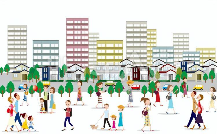 201807住宅イラスト 家族,おでかけ,街並みのイラスト素材