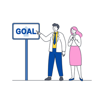 目標地点を指し示すビジネス男女 人物,ビジネス,男女,目標,達成,案内,指差し,説明,未来,希望のイラスト素材