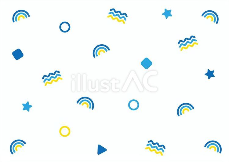 青色の星や虹の可愛い背景素材 虹,波線,星のイラスト素材
