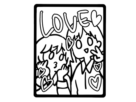 プリクラでツーショット　線画 プリクラ,写真,セルフィー,自撮り,記念,撮影,かわいい,盛れる,デコレーション,ステッカーのイラスト素材