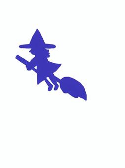 空飛ぶ魔女のシルエット 魔女,シルエット,ホウキ,帽子,紫色,全身,横向き,ハロウィンのイラスト素材