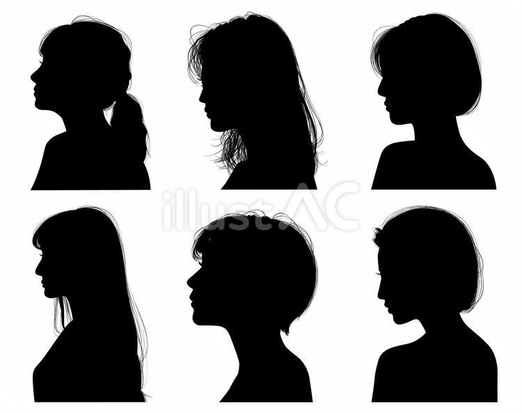 美人女性の横顔シルエットセット 女性,美人,美女のイラスト素材