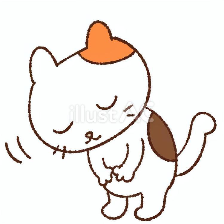 お辞儀する三毛猫　横向き　文字なし ネコ,お辞儀,挨拶のイラスト素材