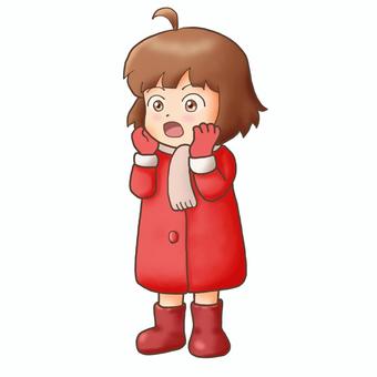 びっくりする女の子（冬の日常ポーズ） 女の子,冬,冬服,コート,マフラー,手袋,ブーツ,かわいい,日常,立ちポーズのイラスト素材