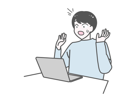 在宅PC作業男性｜大きな驚き 男性,pc,仕事,在宅,テレワーク,ビジネス,リアクション,驚き,焦りのイラスト素材