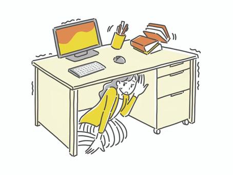 デスクの下に避難する女性 地震,防災,オフィス,デスク,パソコン,避難,女性のイラスト素材
