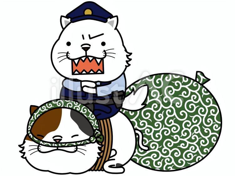 泥棒ネコさん確保 泥棒猫,泥棒,ネコのイラスト素材