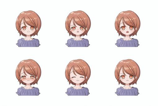 ショートカットの女の子 アイコンセット1 ショートカットの女の子 アイコンセット1 女の子,人物,ショートヘア,かわいい,アイコン,表情差分,笑顔,照れ,困り顔,驚きのイラスト素材