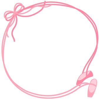 ピンクのトウシューズのリボンのフレーム丸 トウシューズ,バレエ,バレリーナ,フレーム,リボン,蝶結び,ピンク,クラシックバレエ,ダンス,ダンスシューズのイラスト素材