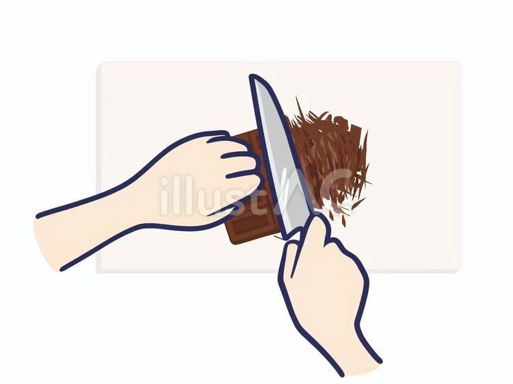 包丁でチョコレートを刻む チョコレート,バレンタイン,お菓子作りのイラスト素材