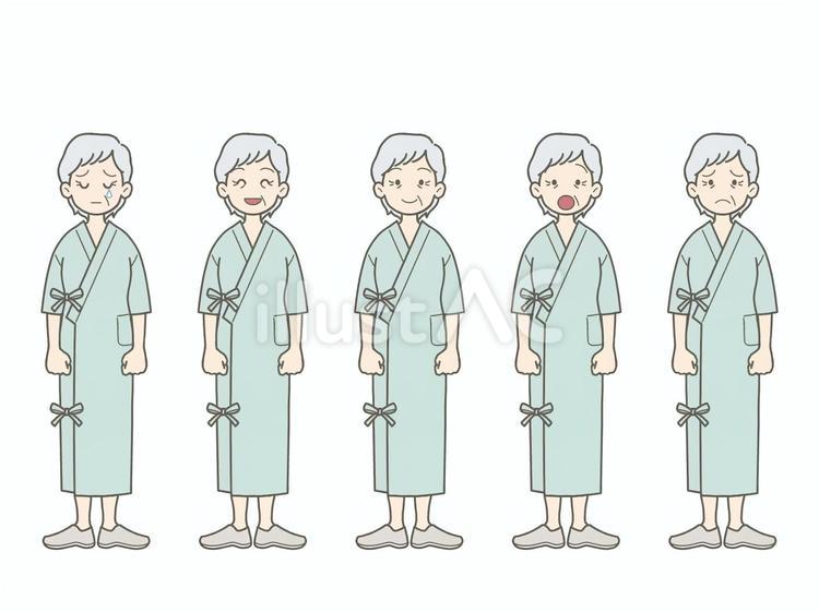 患者　女性　立ち絵　浴衣 老人,老女,高齢者のイラスト素材