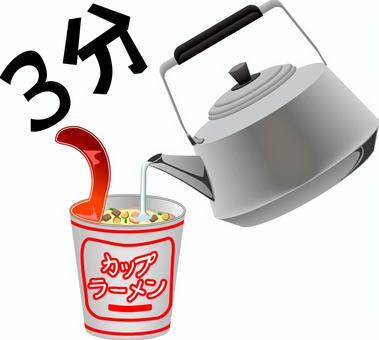 カップラーメン　　 カップラーメン,やかん,お湯,注ぐ,作る,待つ,3分,準備,立体,リアルのイラスト素材