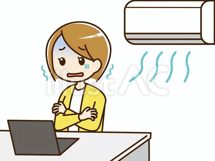 冷房で寒がる女性・オフィス エアコン,クーラー,冷房のイラスト素材