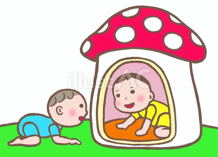 キノコの家での出会い きのこ,家,ハウスのイラスト素材