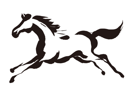 筆で描いたシンプルな馬のイラスト 馬,年賀状,午,午年,年賀,ウマ,新年,筆,手書き,和風のイラスト素材