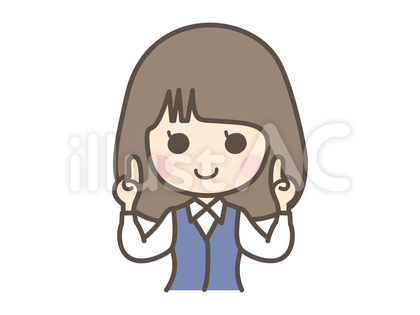 両方の人差し指を立ててにっこりする女性