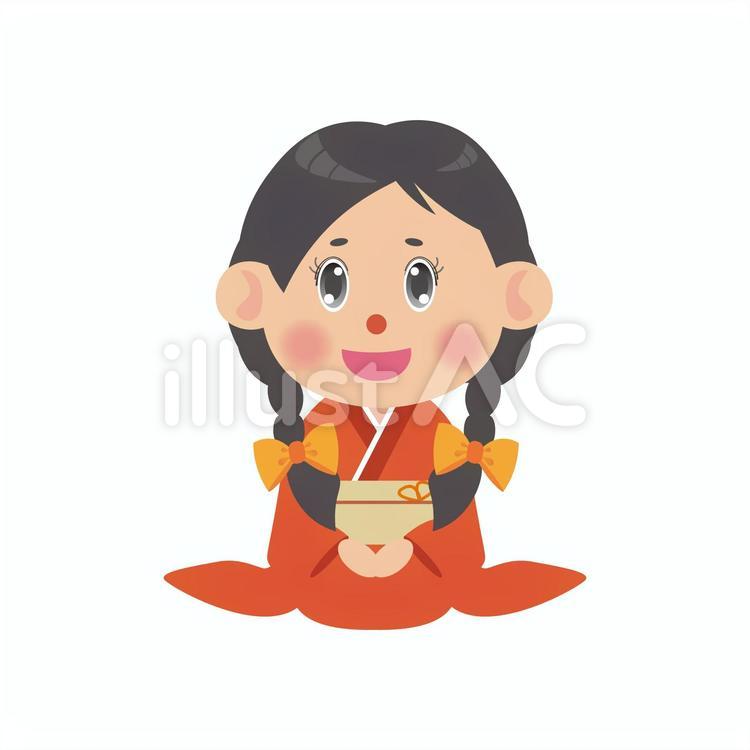 着物を着た女性（正座・みつあみ） 正座,着物,和服のイラスト素材