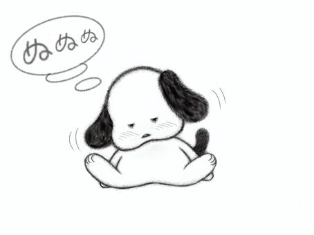 動物キャラクター（犬のぬぬ）0111 犬,動物,黒耳,居眠り,ゆるキャラ,毛むくじゃら,かわいい,おとぼけ,ほのぼの,マスコットキャラクターのイラスト素材