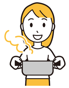  ロングヘア女性(黄)-443-バスト 鍋,女性,女の子,人物,かわいい,料理,煮る,家事,湯気,煮物のイラスト素材