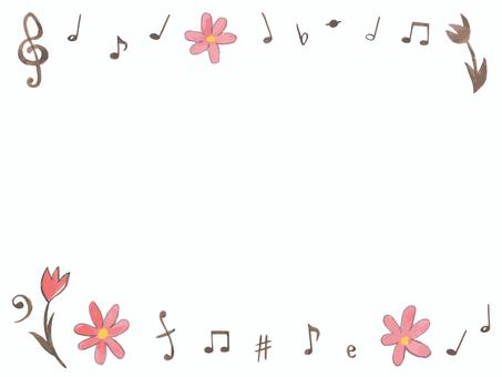 水彩のかわいい音楽イメージフレーム 背景,フレーム,音符,音楽,花,チューリップ,音楽会,演奏会,あしらい,ピアノ教室のイラスト素材