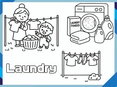 お手伝い　０４　ぬりえ ぬりえ,かわいい,お手伝い,laundry,人物,趣味のイラスト素材
