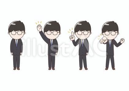 指差しメガネの顔なしビジネスマンセット
