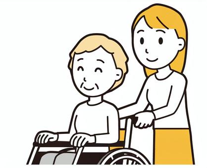  ロングヘア女性(黄)-335-バスト 車いす,女性,女の子,人物,かわいい,障害者,車椅子,バストアップ,上半身,若いのイラスト素材