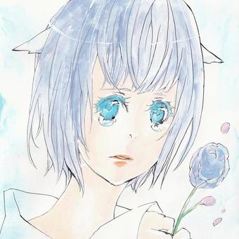 生きてて...いいの？ 美少女,可愛い,手描き,猫耳,水彩のイラスト素材