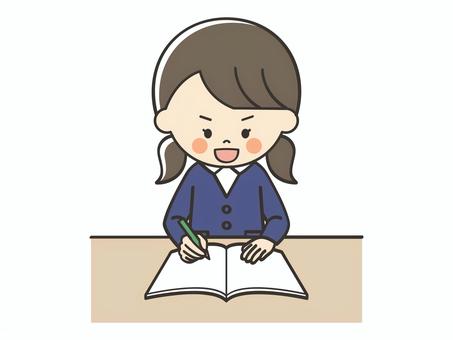 勉強を頑張る女子生徒 勉強,宿題,学習,テスト,学ぶ,課題,塾,自主勉強,自習,授業のイラスト素材