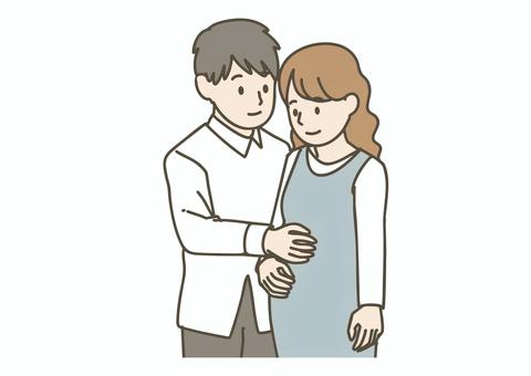 妊婦のお腹に手を当てる夫婦 妊婦,妊娠,夫婦,男女,カップル,お腹,赤ちゃん,家族,優しさ,マタニティのイラスト素材