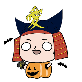 ゆるい直江兼続 ハロウィンさん 直江兼続,戦国時代,時代,戦国武将,武将,鎧,兜,歴史,日本史,有名のイラスト素材