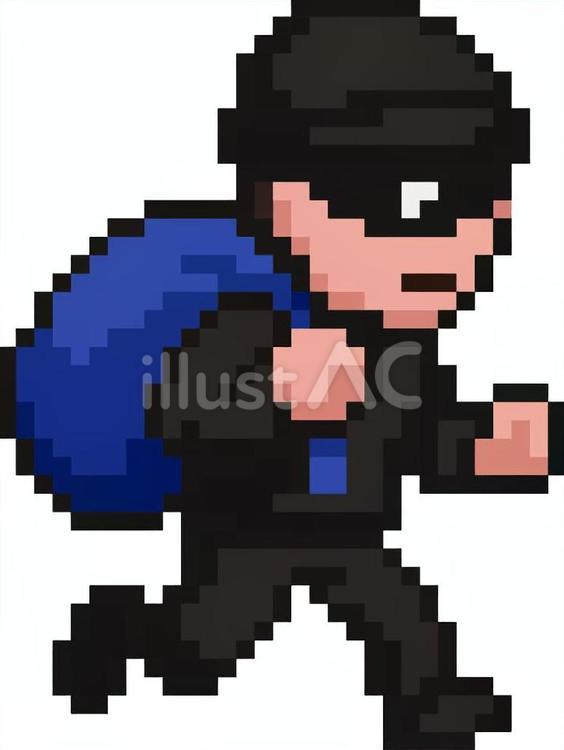 ドット絵の青の袋の泥棒です。 ドット絵,泥棒,シンプルのイラスト素材