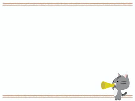 メガホンで話すさばとら猫（フレーム） メガホン,猫,さばとら,動物,かわいい,応援,呼ぶ,叫ぶ,フレームのイラスト素材
