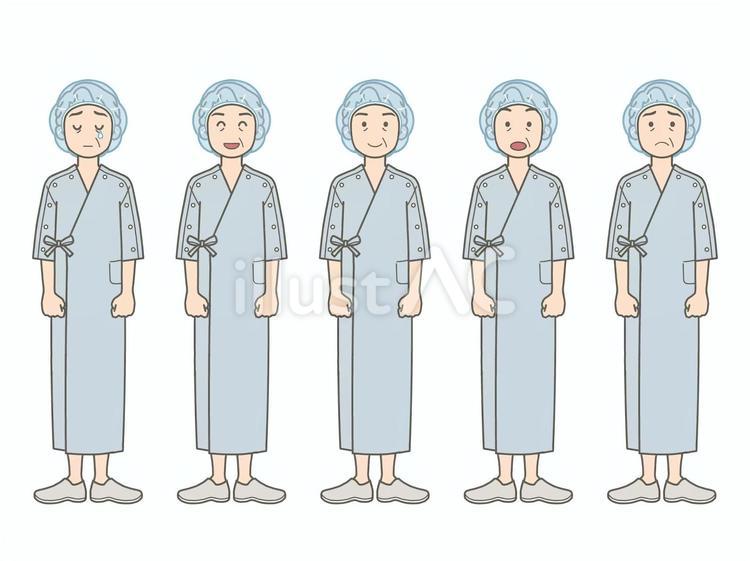 患者　男性　手術着 老人,高齢者,高齢のイラスト素材