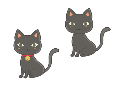 かわいい黒猫　首輪ありなし 猫,黒猫,赤,首輪,鈴,生き物,動物,ペット,野良,かわいいのイラスト素材