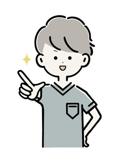 ビシッと指をさす医療従事者2 看護師,医師,人,男性,医療従事者,医療,介護,介護士,福祉,スクラブのイラスト素材