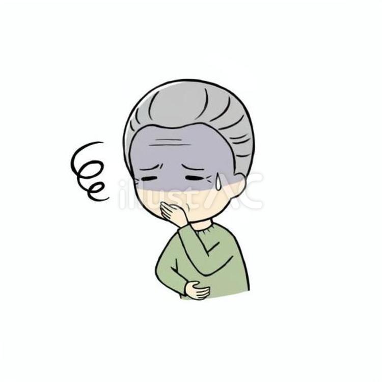 吐き気がして口をおさえるシニア男性 吐き気,気持ち悪い,嘔気のイラスト素材