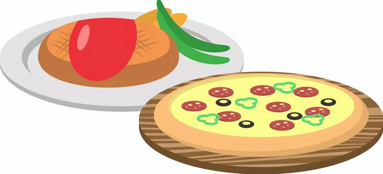 Illustration, pizza, hamburger steak, restaurant, 