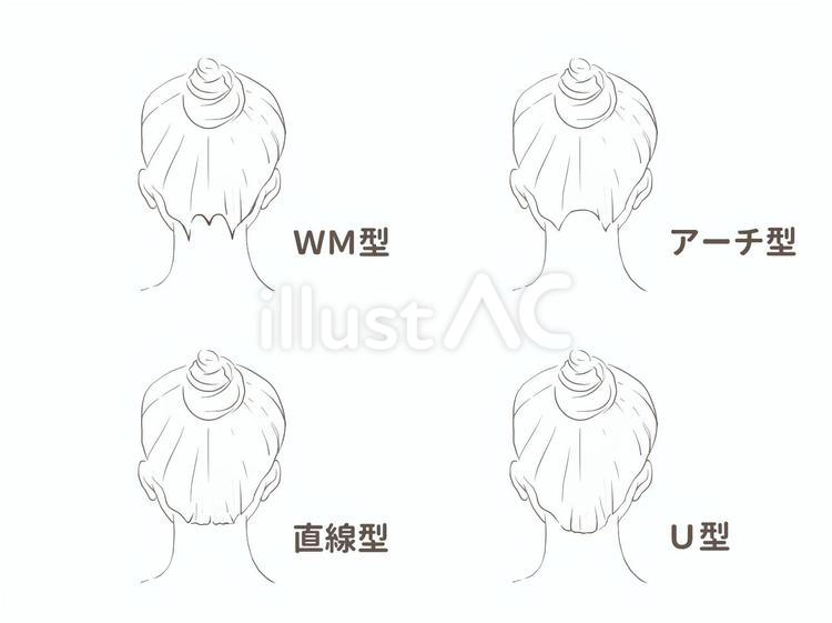 女性のうなじタイプ　白黒　文字入り 脱毛,除毛,女性のイラスト素材