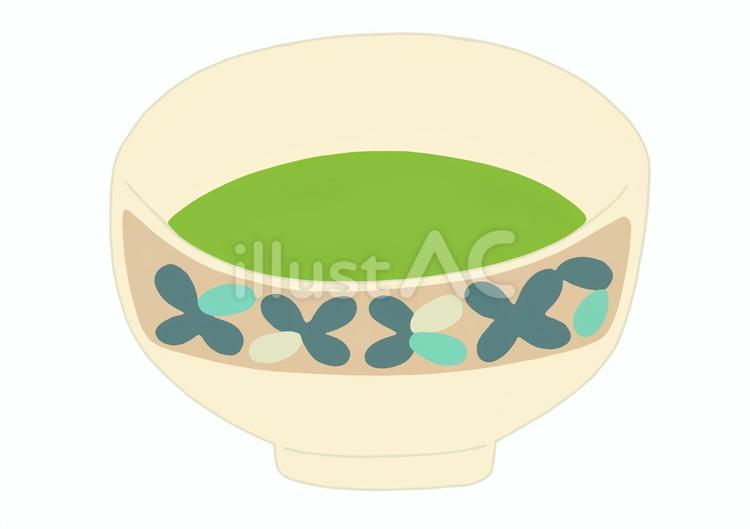 花模様の茶碗に入った抹茶 抹茶,かわいい,シンプルのイラスト素材