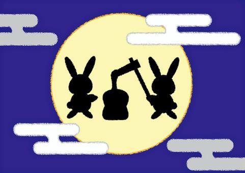 うさぎ　餅つき　シルエット　十五夜