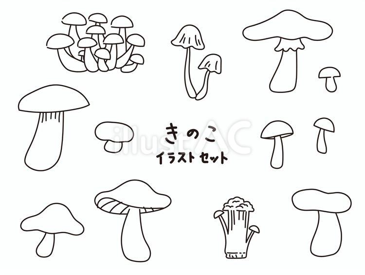 キノコの線画イラストセット キノコ,線画,しめじのイラスト素材