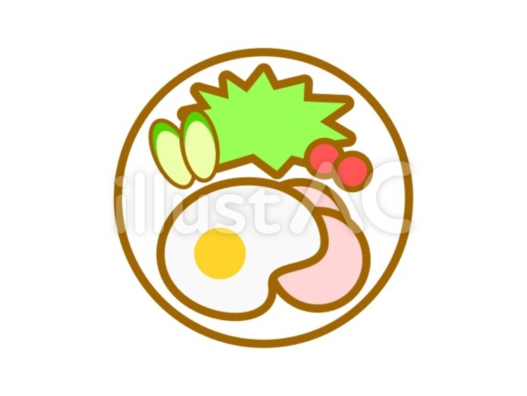 ハムエッグプレート　白 ハムエッグ,目玉焼き,朝食のイラスト素材