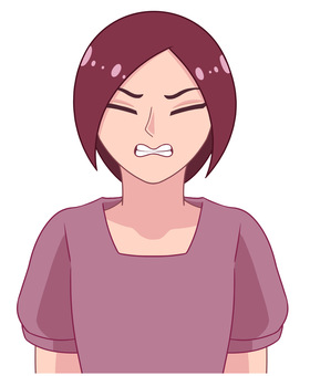 イライラするショートヘアの女性のイラスト イライラするショートヘアの女性のイラスト 女性,シンプル,手描き,人物,正面,つり目,ショートヘア,大学生,社会人,主婦のイラスト素材