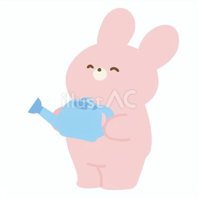 じょうろを持った斜め向き笑顔のうさぎさん うさぎ,動物,生き物のイラスト素材