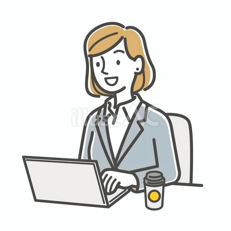 パソコンで仕事をする女性会社員 会社員,女性,パソコンのイラスト素材