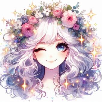 アイコン白33 アイコン白33 女の子,白い髪,流れる髪のイラスト素材